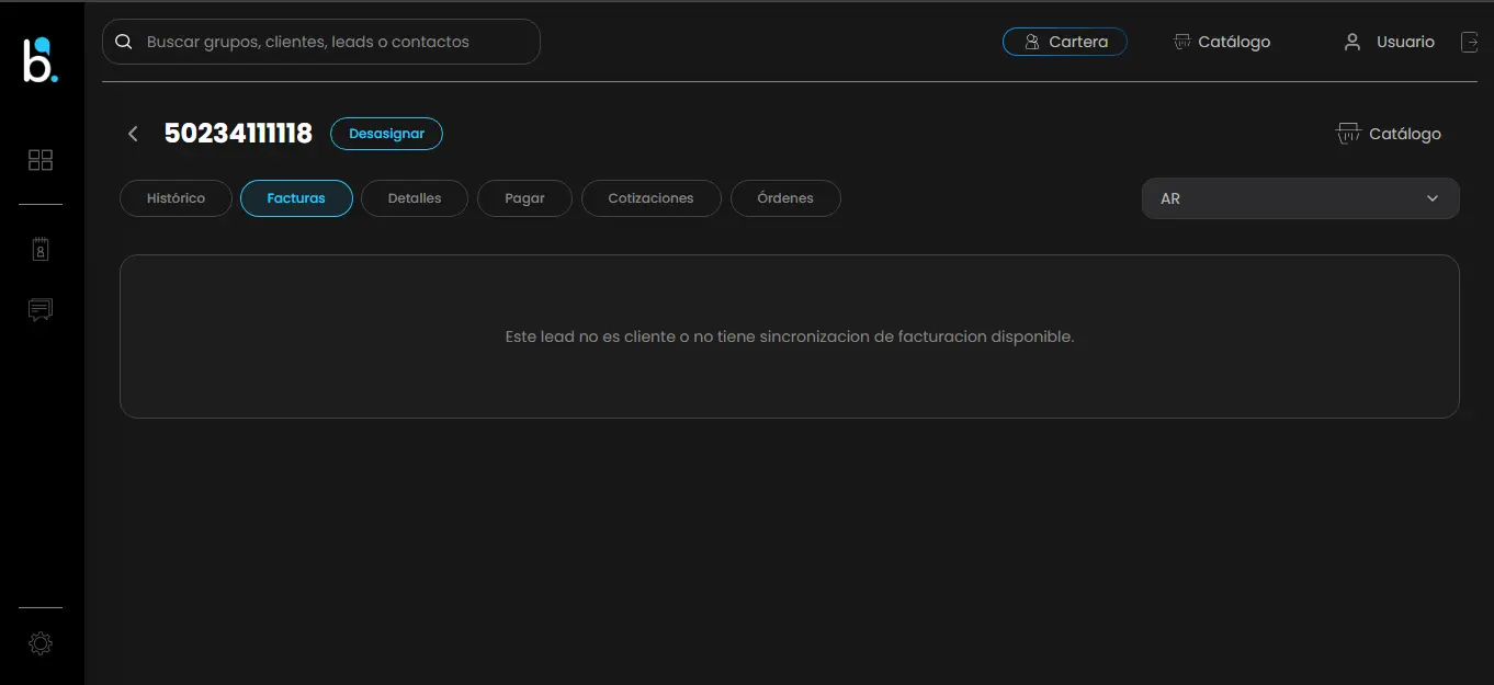 Dashboard del apartado de facturas