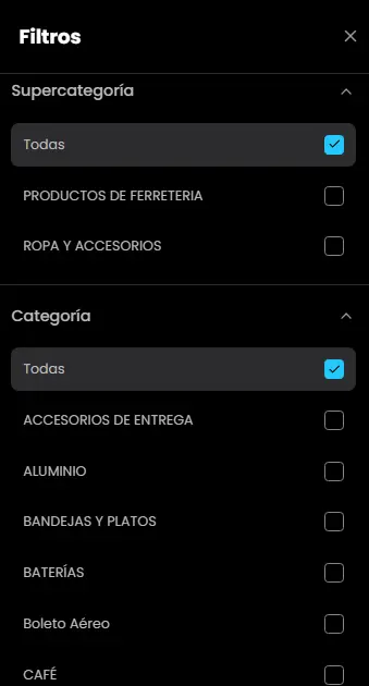 Filtros de categoría