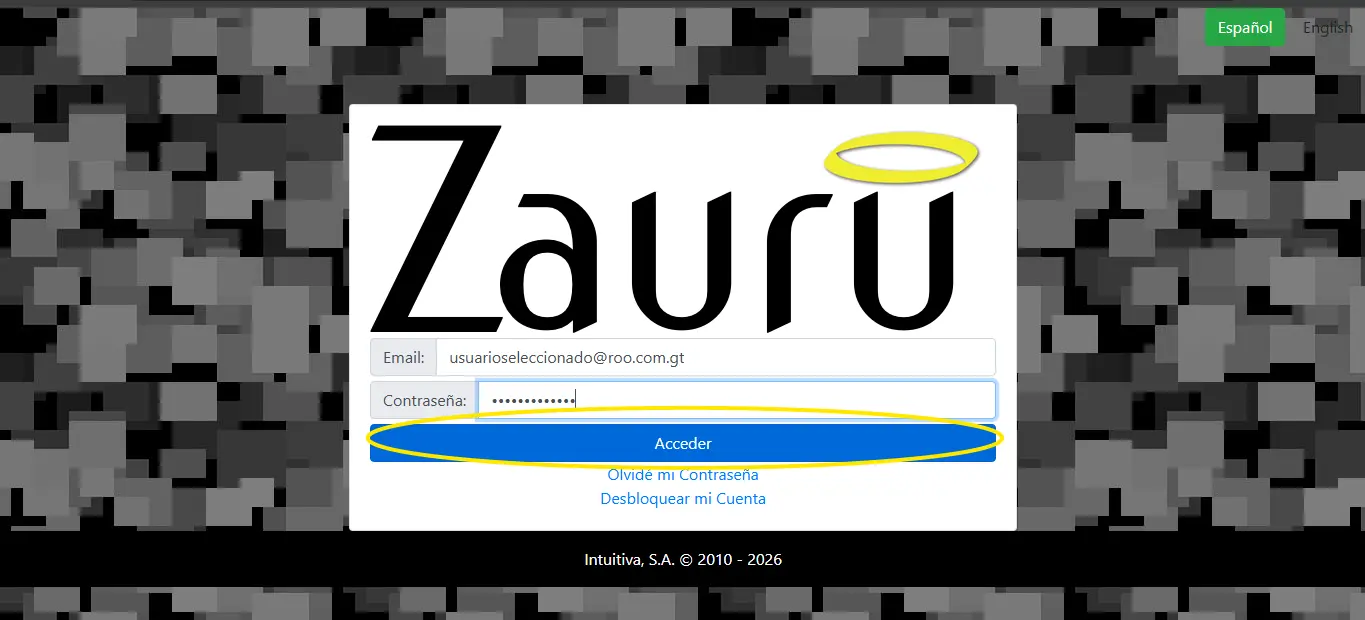 Presionar el botón de Zauru para ingresar.